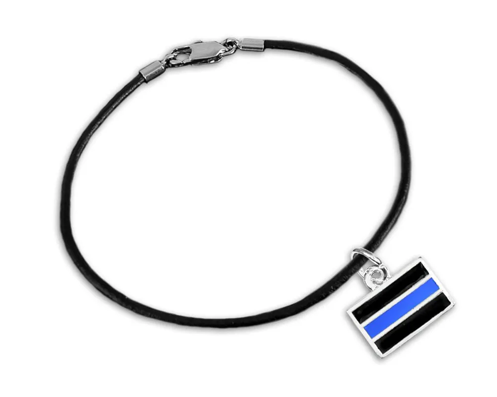 Black Cord Law Enforcement Blue Line Charm Bracelets