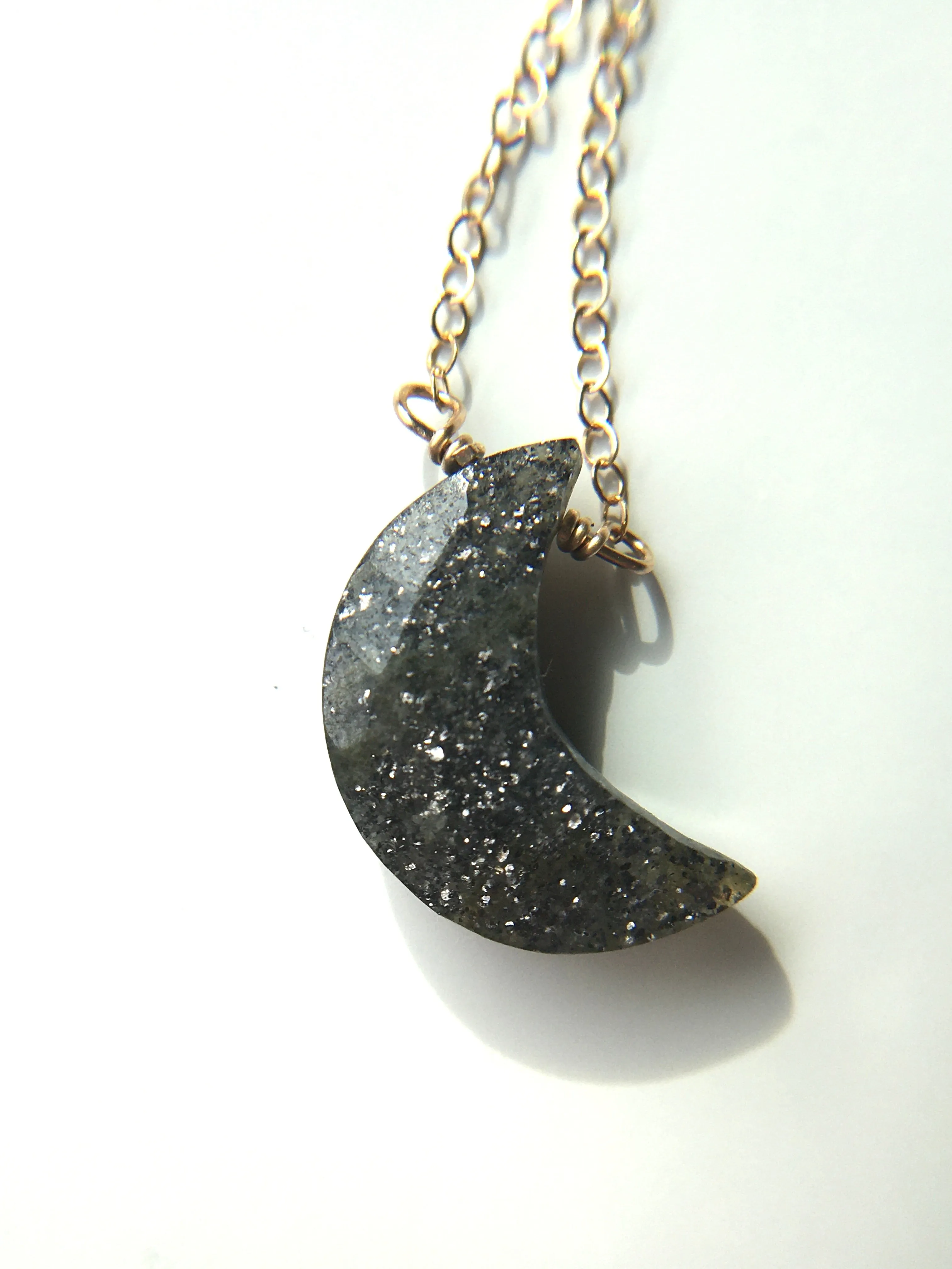 Black Sunstone Moon Pendant Crystal Necklace Sterling Silver or 14kt Gold Filled