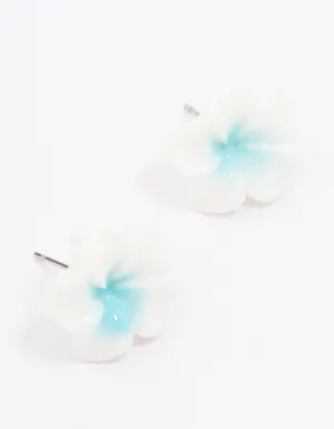 Blue Frangipani Stud Earrings