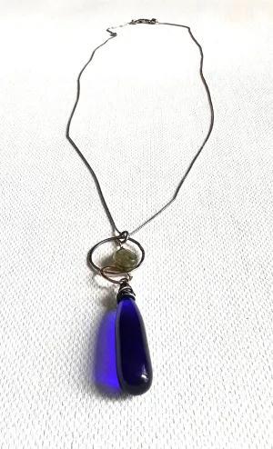 Blue Teardrop Necklace, Blue Quartz Necklace