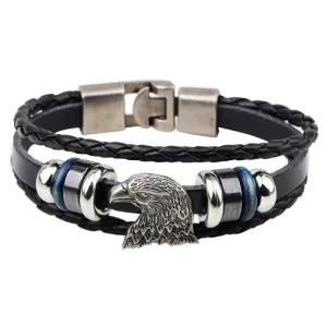 Bracelet femme Vintage Punk Style Male men Rock Eagle Head Multilayer Black Leather Bracelet Cuff Braided Bangle Gift