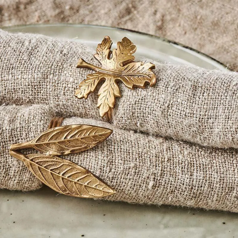 Brass Leaf Napkin Rings - Set of Four