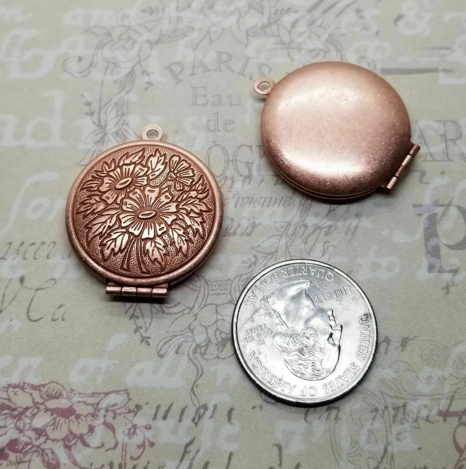 Brass Ornate Floral Etched Lockets x 2- 083G.