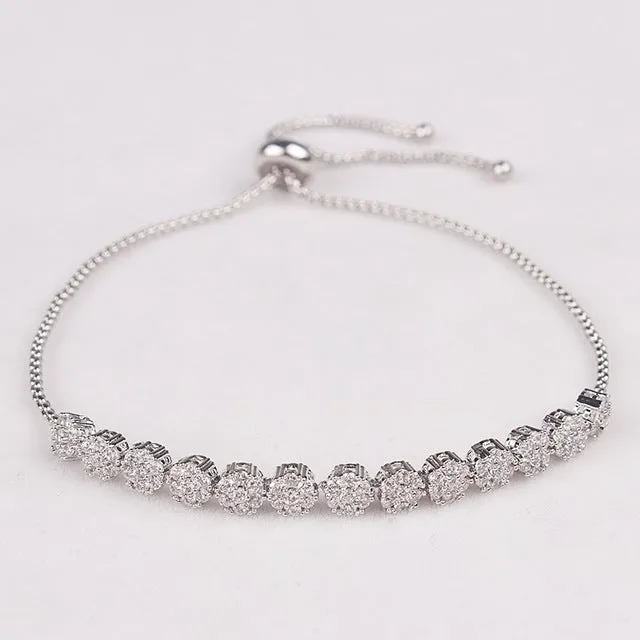 Cake Shape Cubic Zirconia Crystal Adjustable CZ Zircon Bracelets for Women in Rose Gold Color or Silver Colors Plated