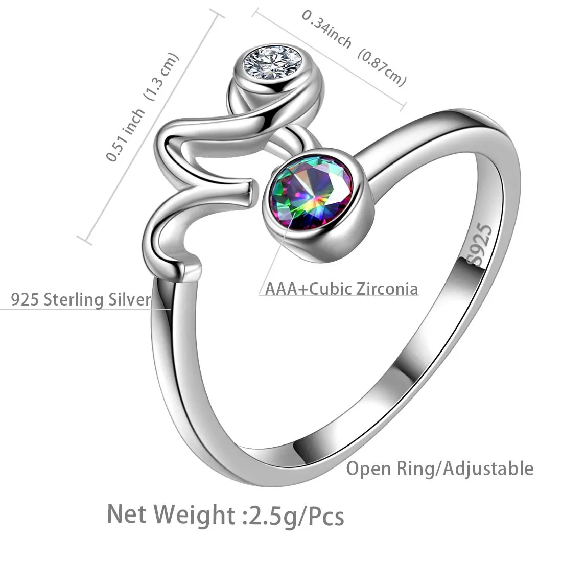 Capricorn Zodiac Rings Women Girls Jewelry Birthday Gift Mystic Topaz 925 Silver