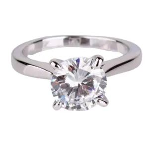 Cathedral Set CZ Solitaire 14K White Gold Plated Engagement Ring For Woman