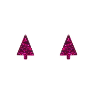 Christmas Tree Fine Glitter Stud Earrings - Pink