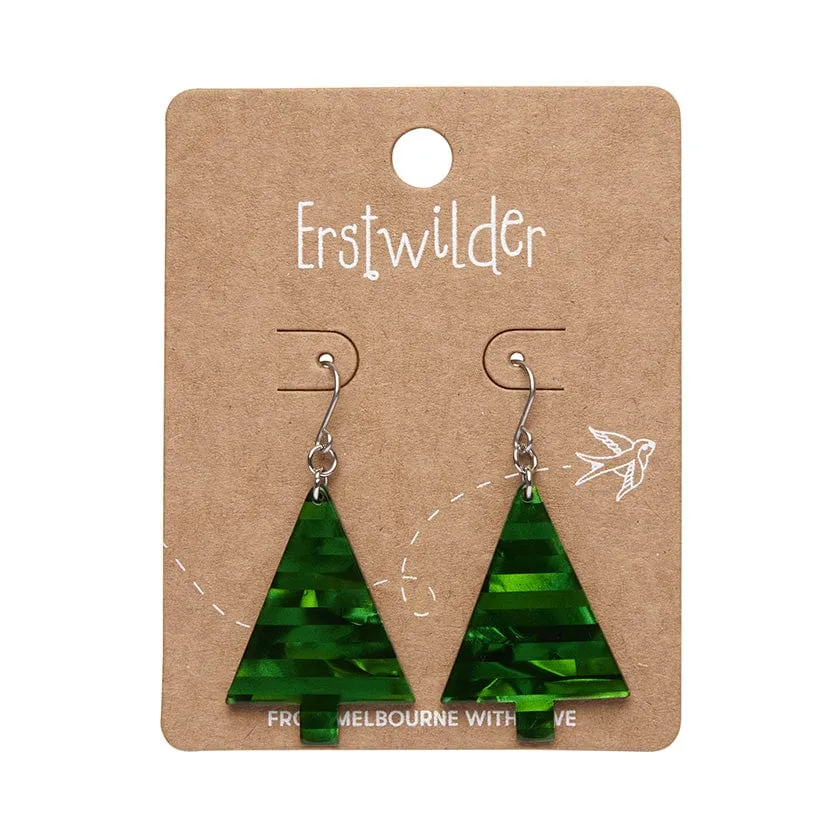 Christmas Tree Stripe Glitter Drop Earrings - Green