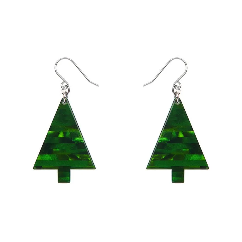 Christmas Tree Stripe Glitter Drop Earrings - Green