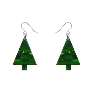 Christmas Tree Stripe Glitter Drop Earrings - Green