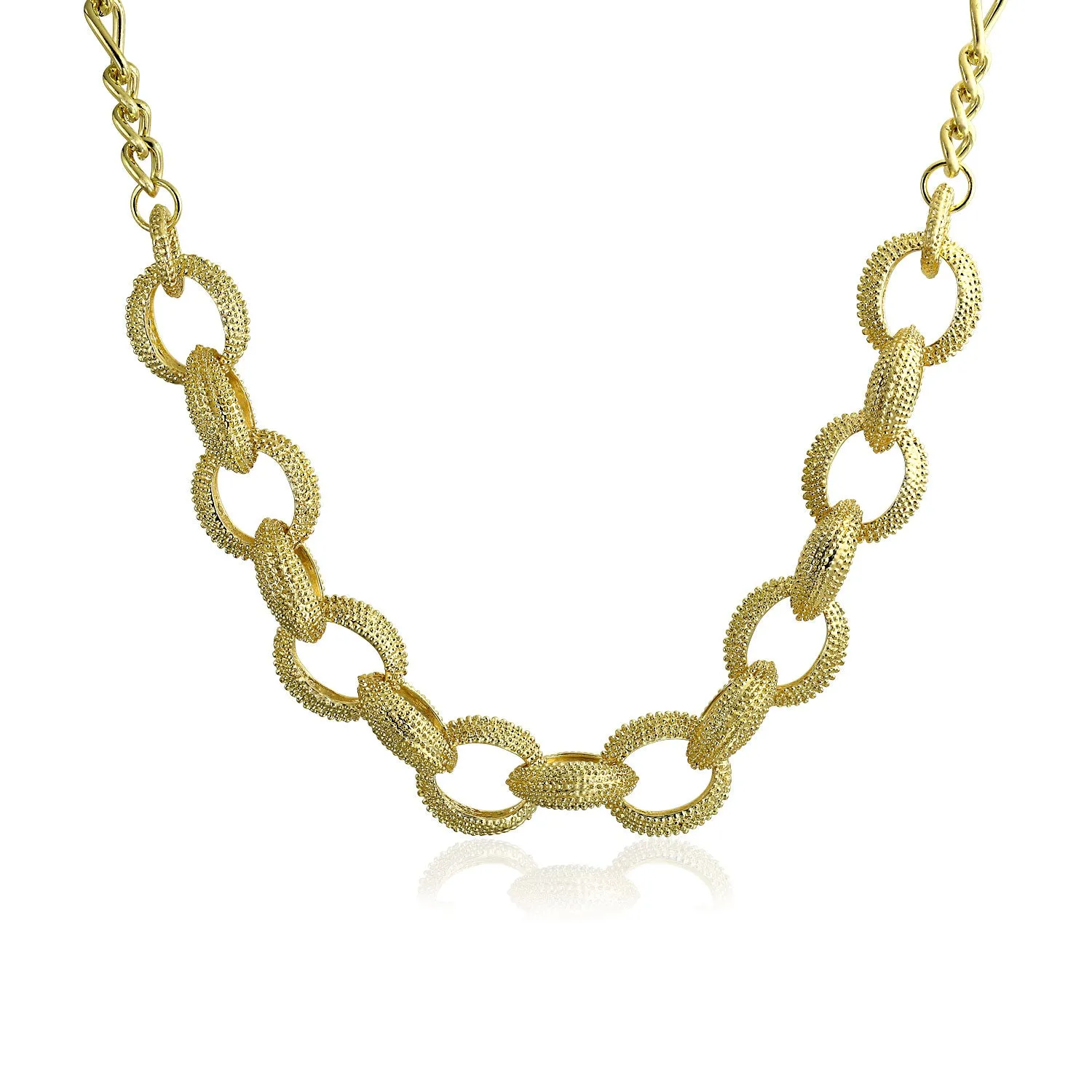 Chunky Texture Oval Link Collar Necklace with Toggle Clasp in Matte Gold