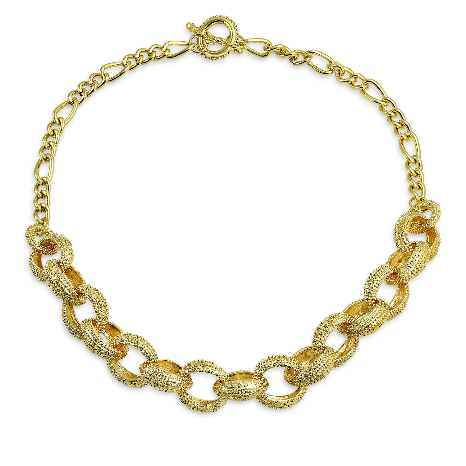 Chunky Texture Oval Link Collar Necklace with Toggle Clasp in Matte Gold