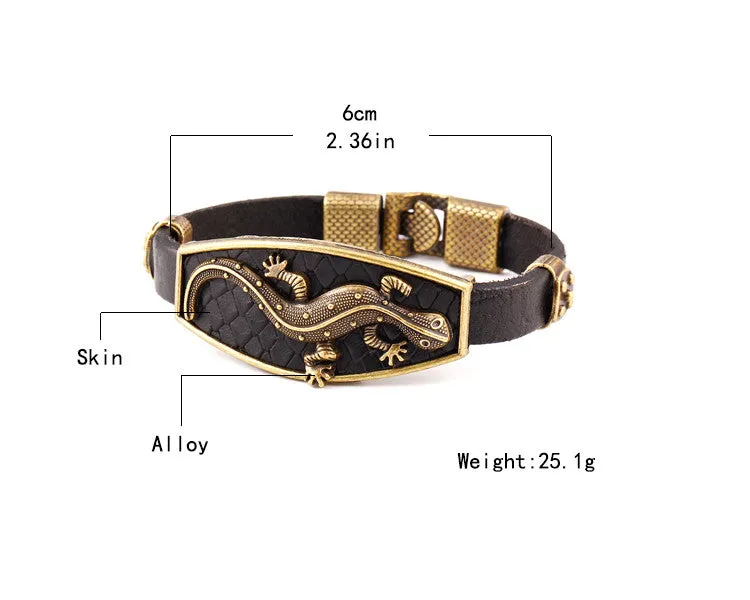 Classic Animal Lizard Leather Charm Bracelet & Bangles Alloy Easy Hook Men Bracelets Fashion Jewelry Black Colors