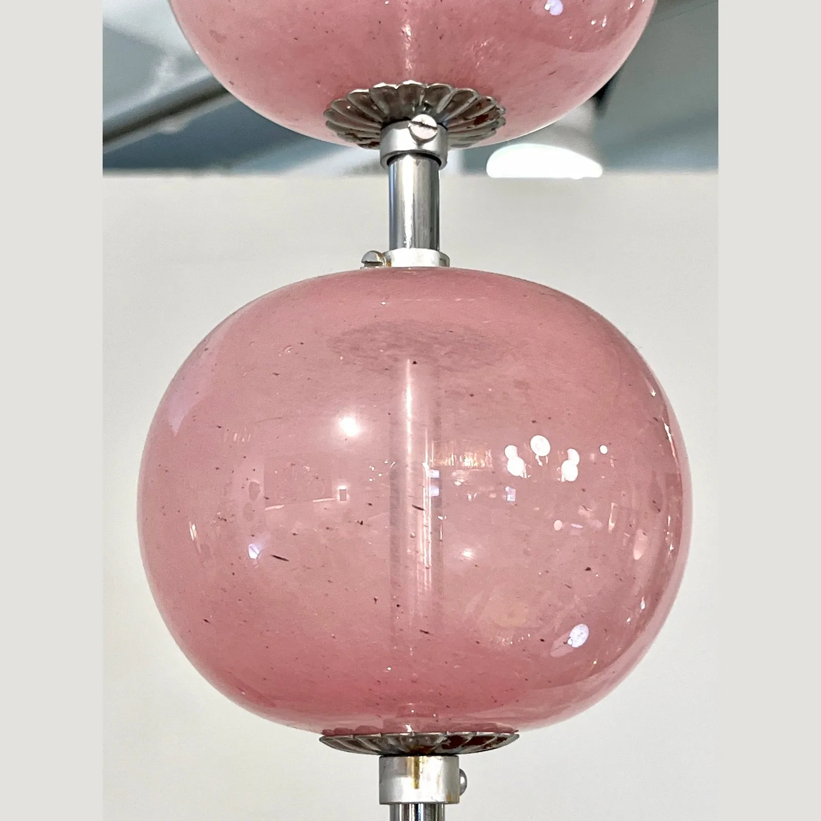 Contemporary Minimalist Italian 8-Arm Pink Murano Glass Modern Nickel Chandelier