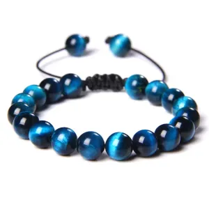 Cool Royal Blue Tiger Eye Bracelets Natural Stone Tiger Eye Beaded Bracelets Pulsera Hombre Men Adjustable Woven Rope Bracelets