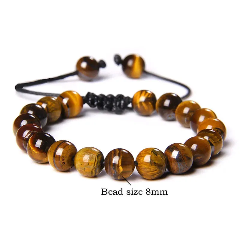 Cool Royal Blue Tiger Eye Bracelets Natural Stone Tiger Eye Beaded Bracelets Pulsera Hombre Men Adjustable Woven Rope Bracelets