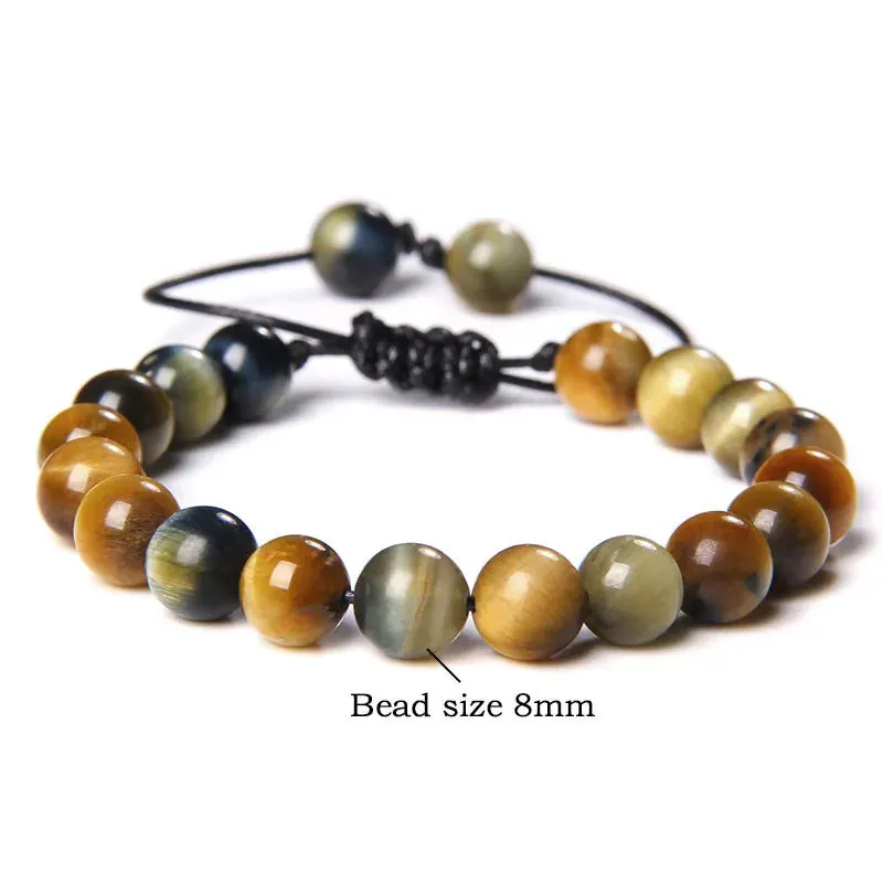 Cool Royal Blue Tiger Eye Bracelets Natural Stone Tiger Eye Beaded Bracelets Pulsera Hombre Men Adjustable Woven Rope Bracelets