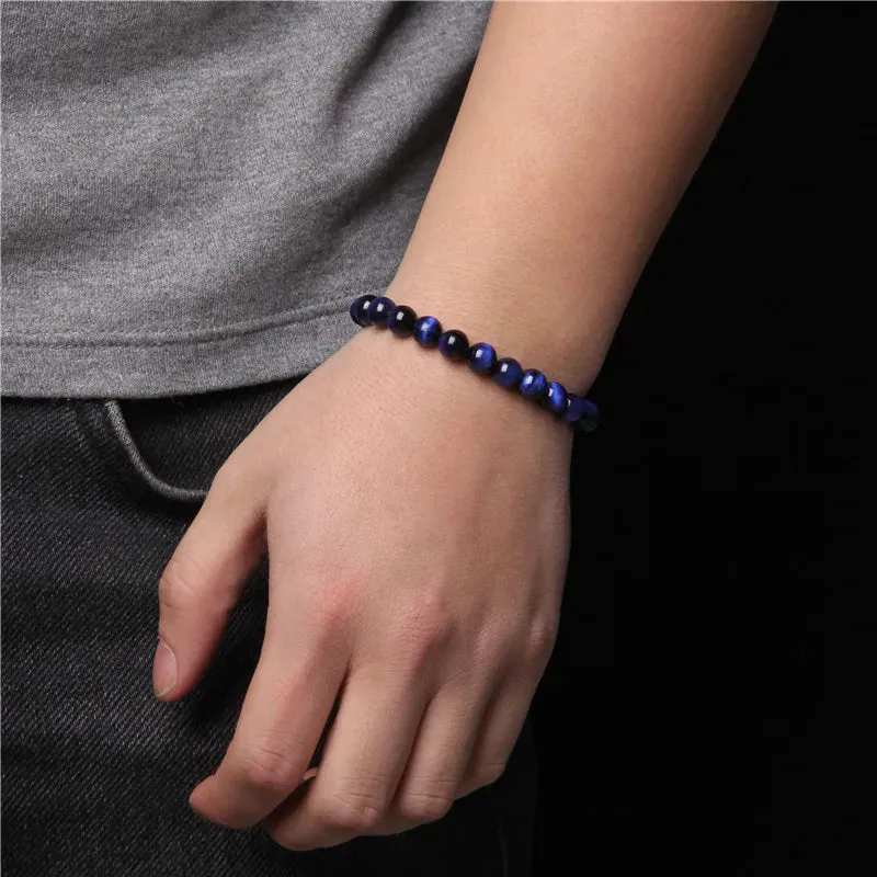 Cool Royal Blue Tiger Eye Bracelets Natural Stone Tiger Eye Beaded Bracelets Pulsera Hombre Men Adjustable Woven Rope Bracelets