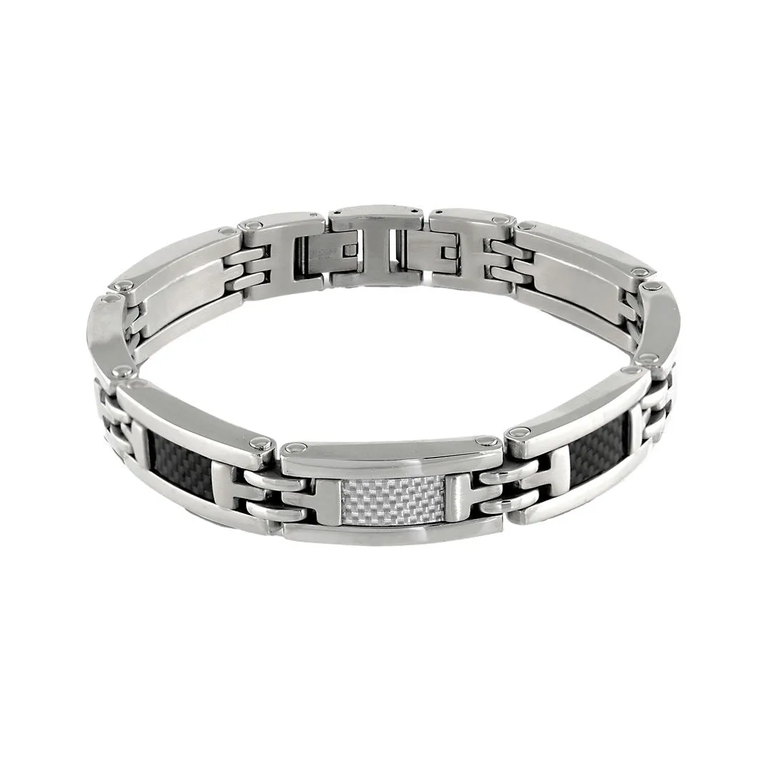 Cressida Stainless Steel and Carbon Fiber Link  Bracelet