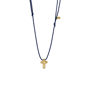 CROSS NECKLACE - BLUE ROPE AND GOLDEN SILVER