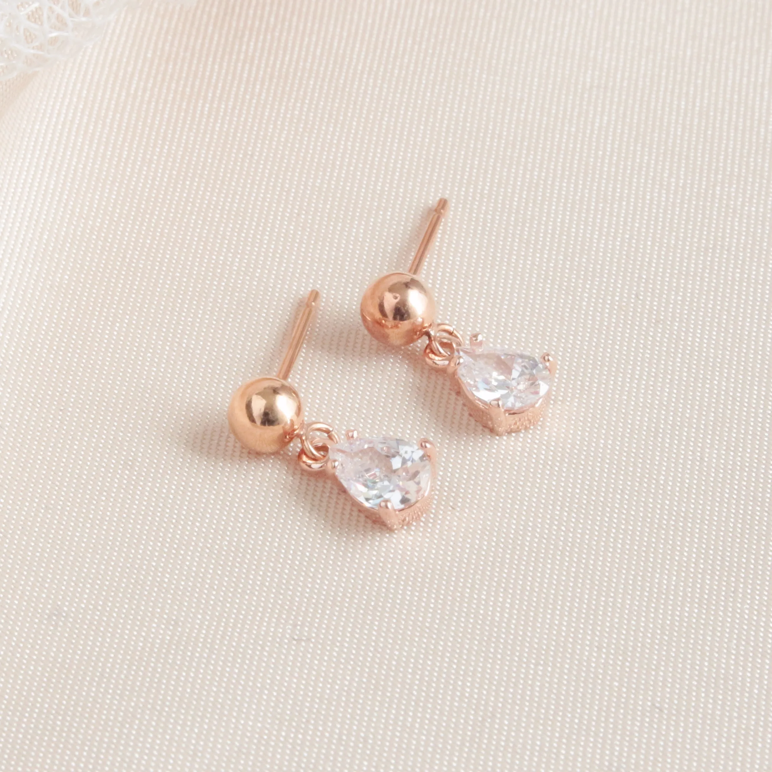 Dainty Rose Gold Tiny Crystal Teardrop Post Earring