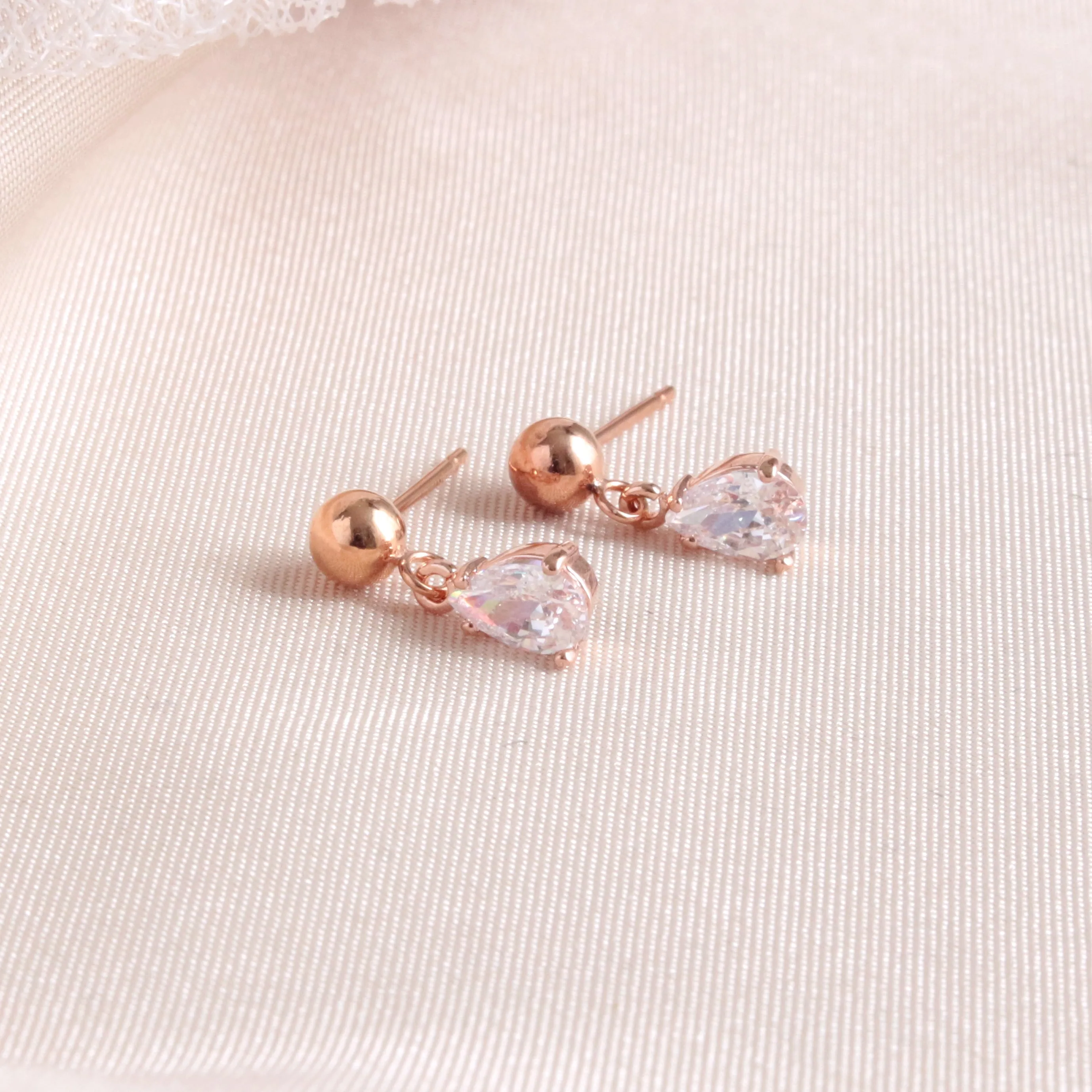 Dainty Rose Gold Tiny Crystal Teardrop Post Earring