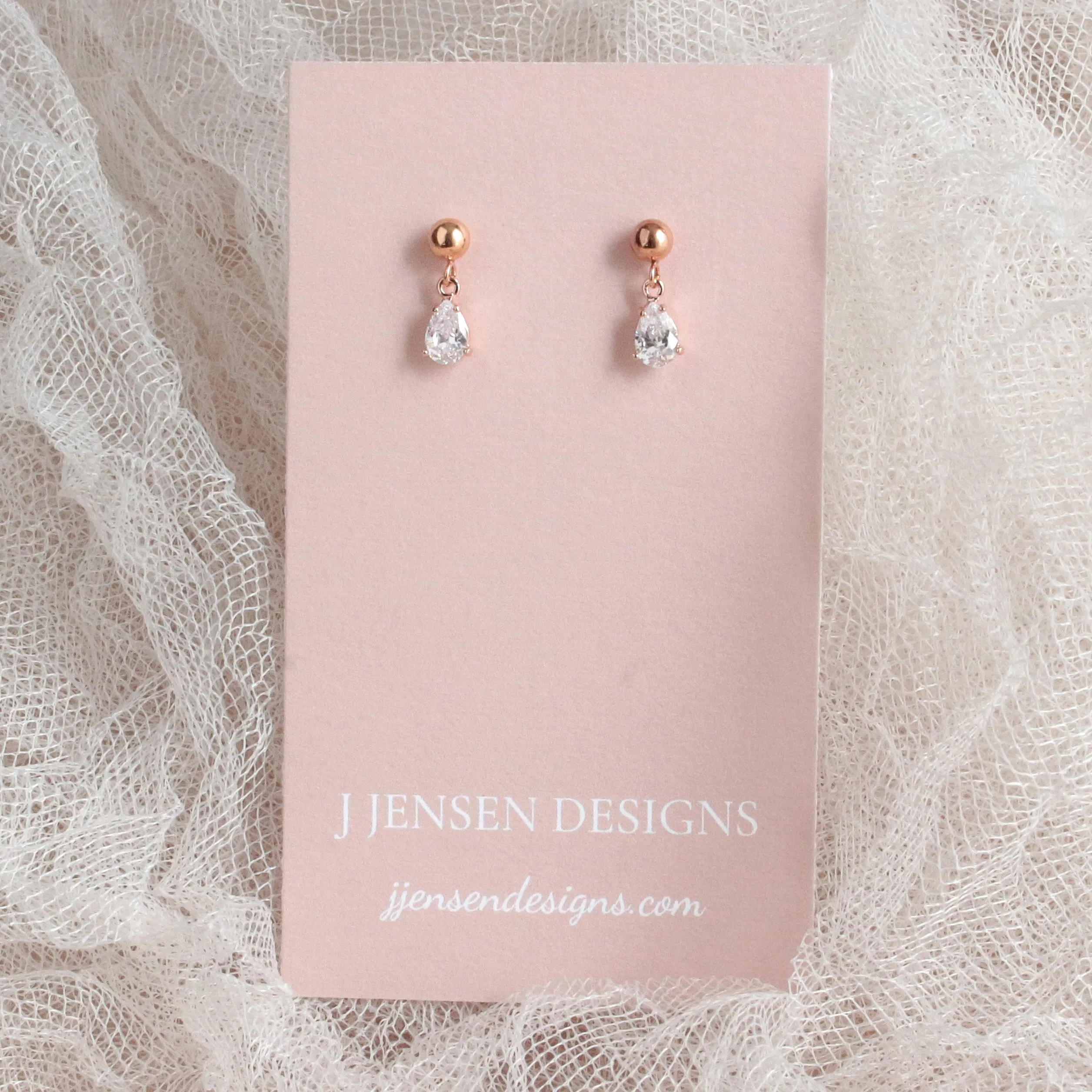 Dainty Rose Gold Tiny Crystal Teardrop Post Earring