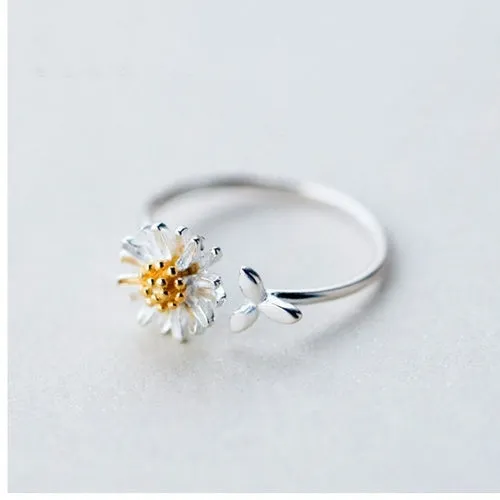 Daisy Flower Elegant Opening Rings Women Adjustable