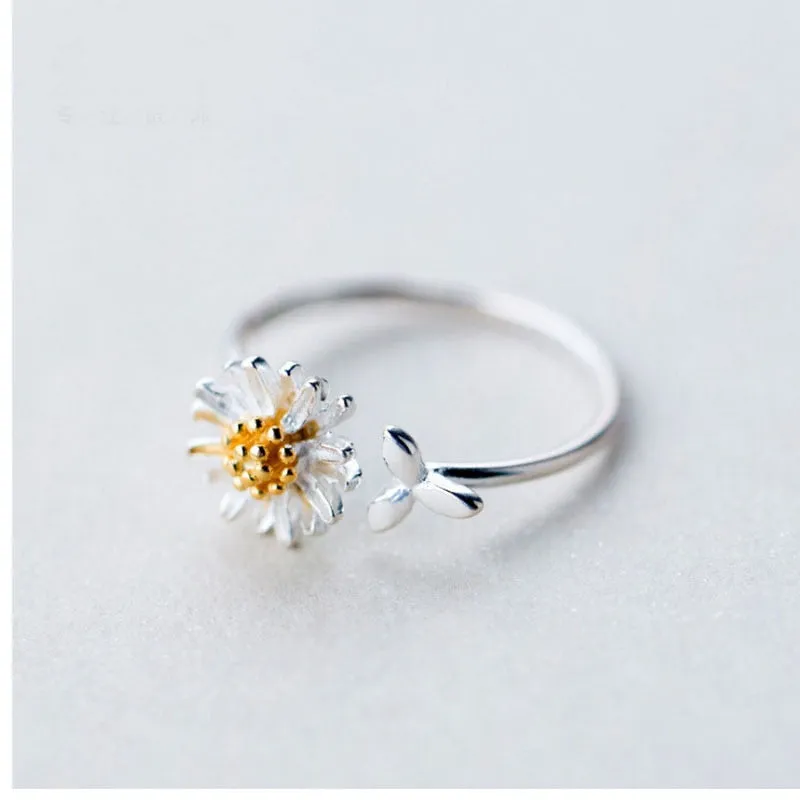 Daisy Flower Elegant Opening Rings Women Adjustable