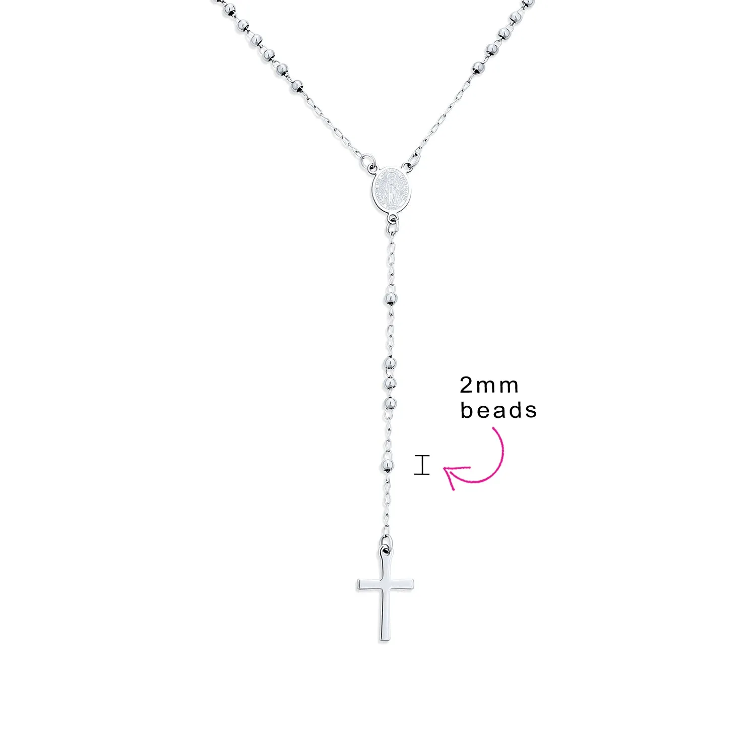 Delicate 2MM Virgin Mary Rosary Heart Cross Necklace Stainless Steel