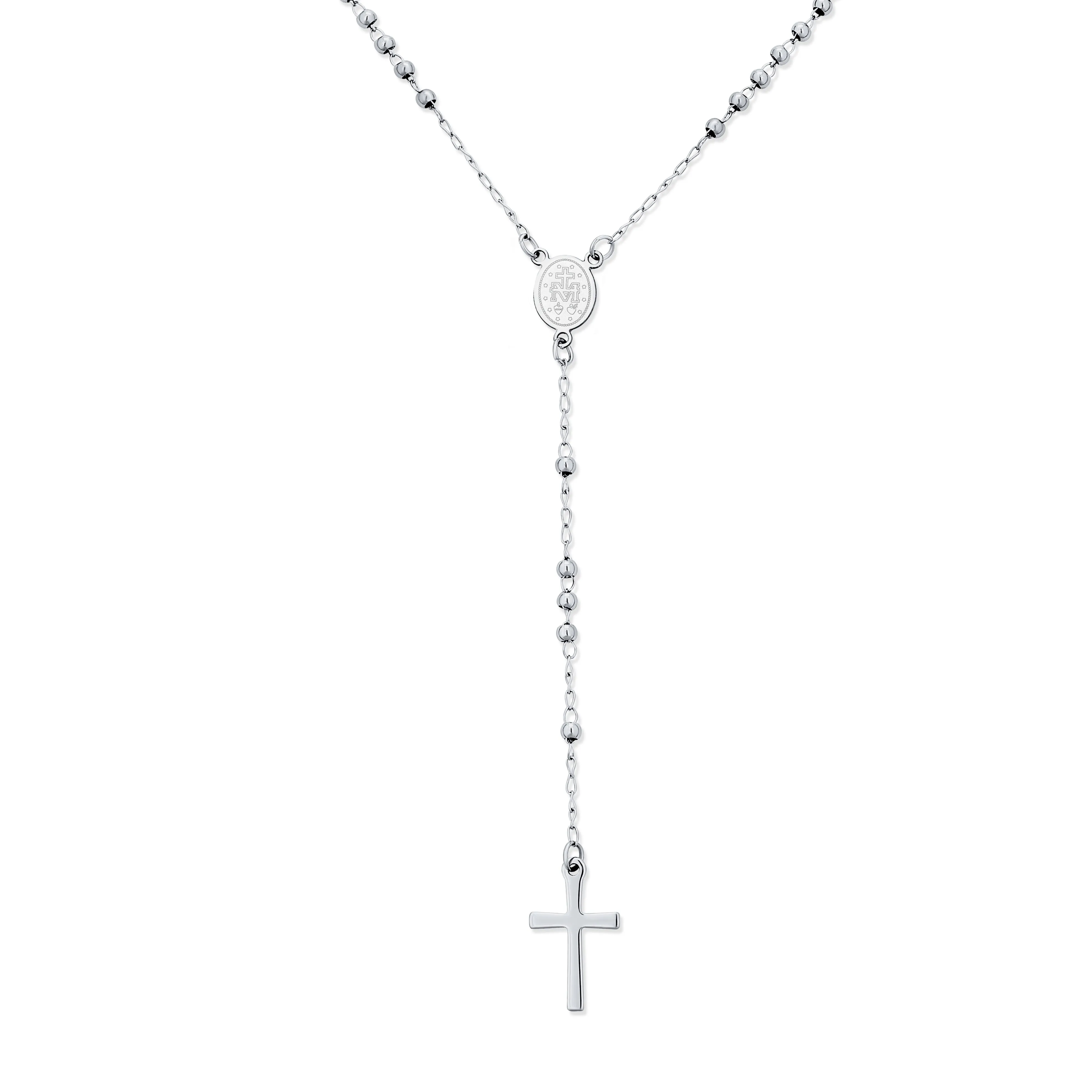 Delicate 2MM Virgin Mary Rosary Heart Cross Necklace Stainless Steel