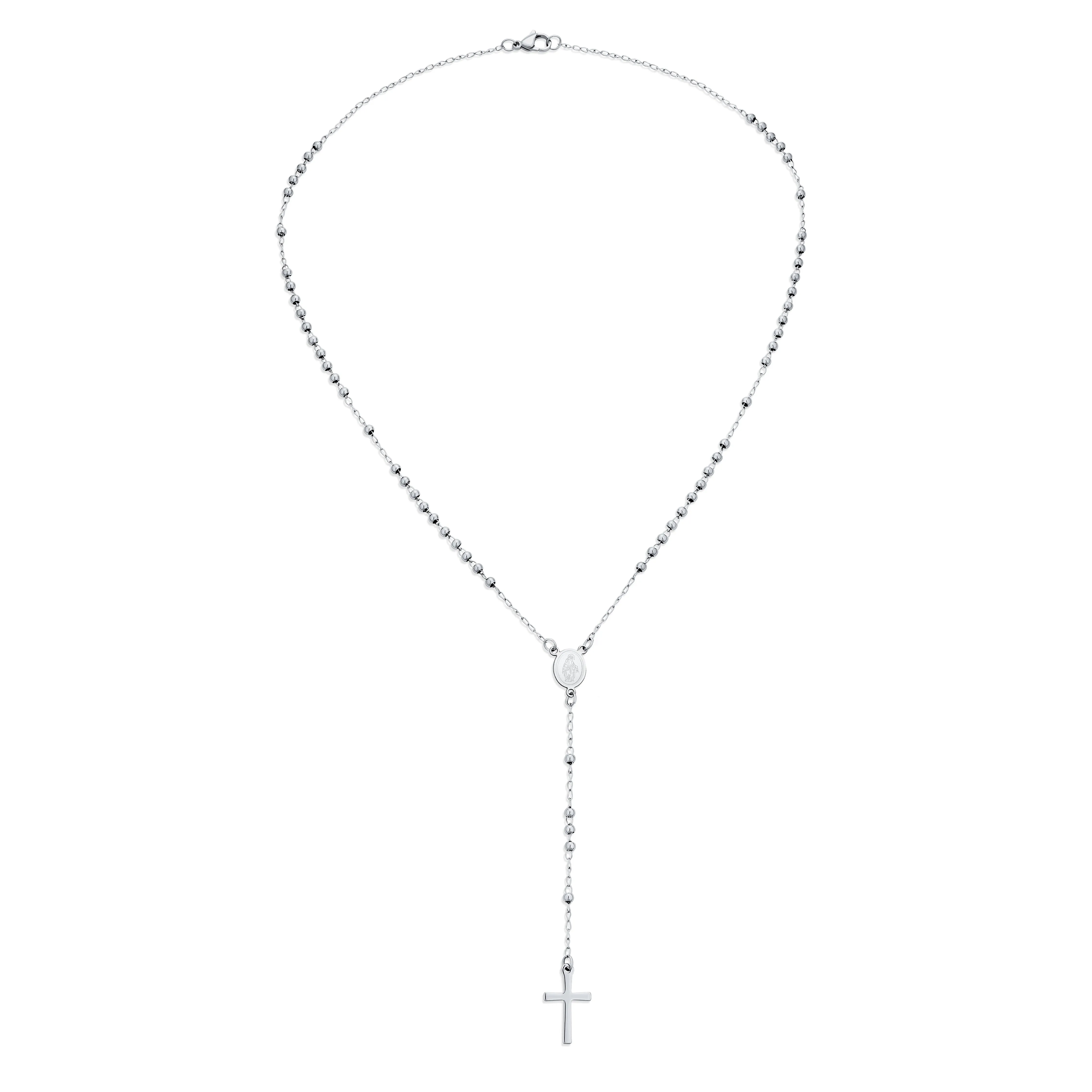 Delicate 2MM Virgin Mary Rosary Heart Cross Necklace Stainless Steel