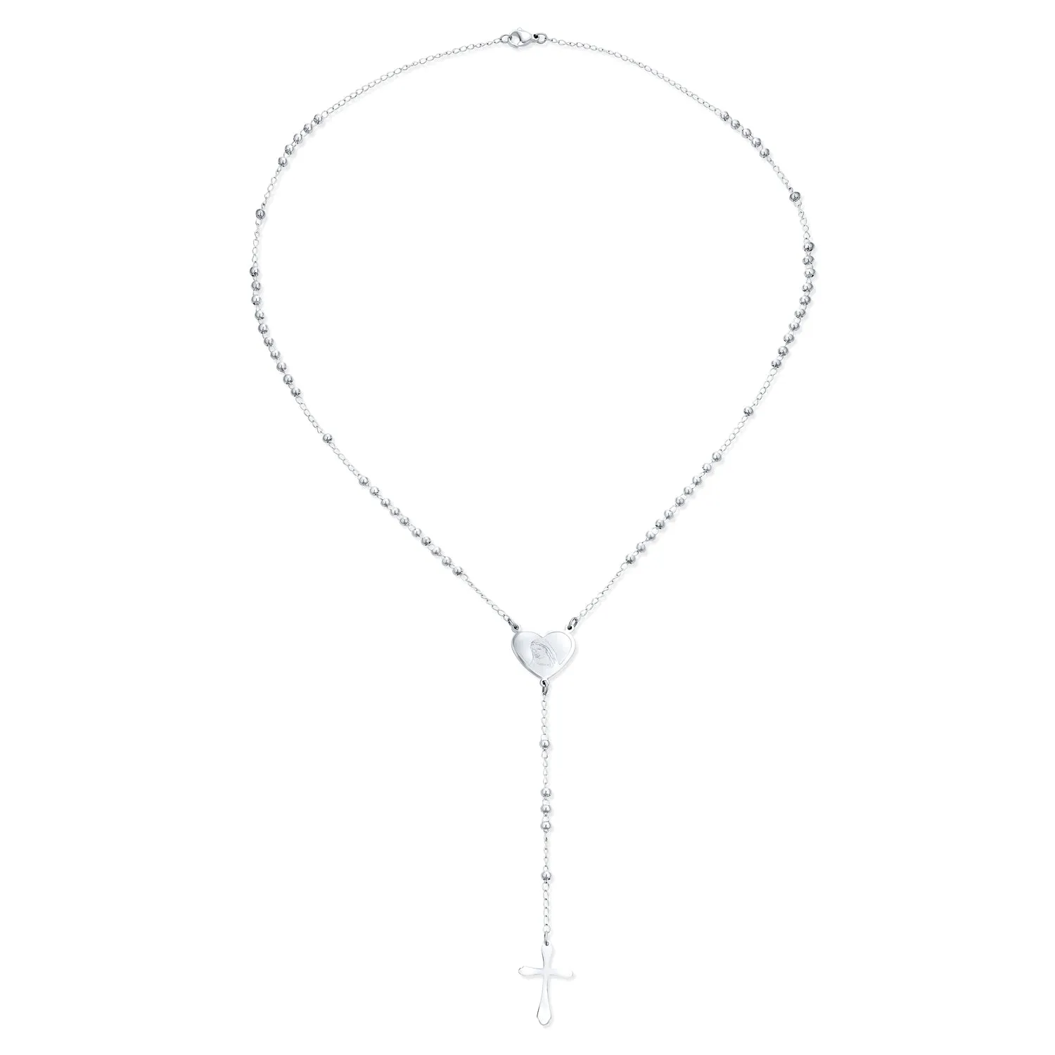 Delicate 2MM Virgin Mary Rosary Heart Cross Necklace Stainless Steel