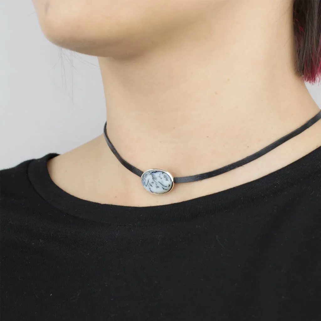 Dendritic Opal Leather Choker