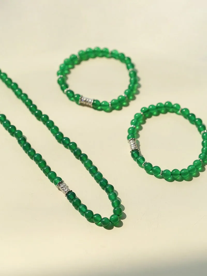 Elastic Necklace with Zirconia and Green Onyx Beads