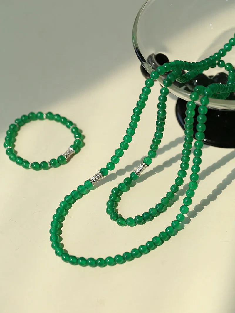 Elastic Necklace with Zirconia and Green Onyx Beads