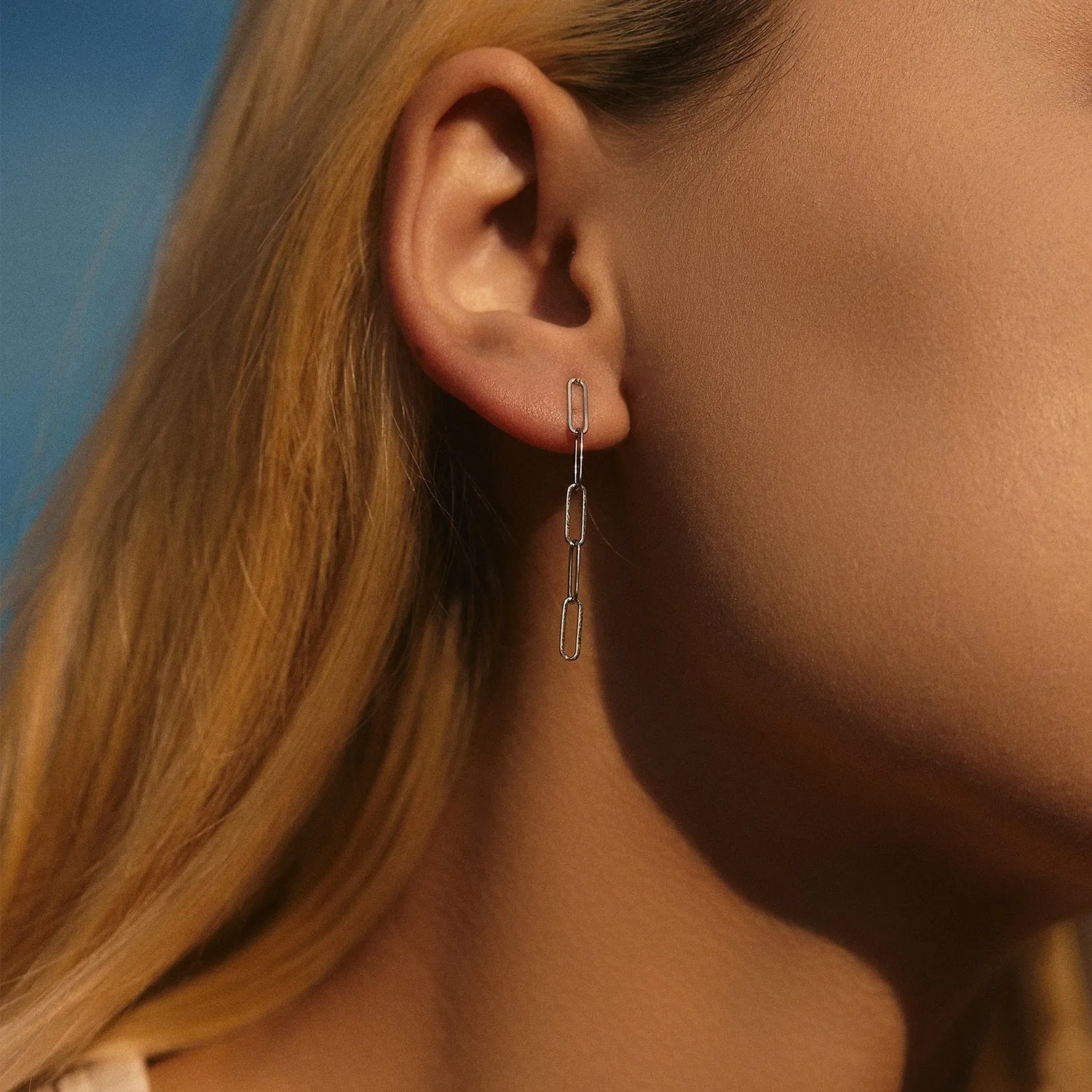 Elegant Long Tassel Sterling Silver Chain Earrings with Geometric Design