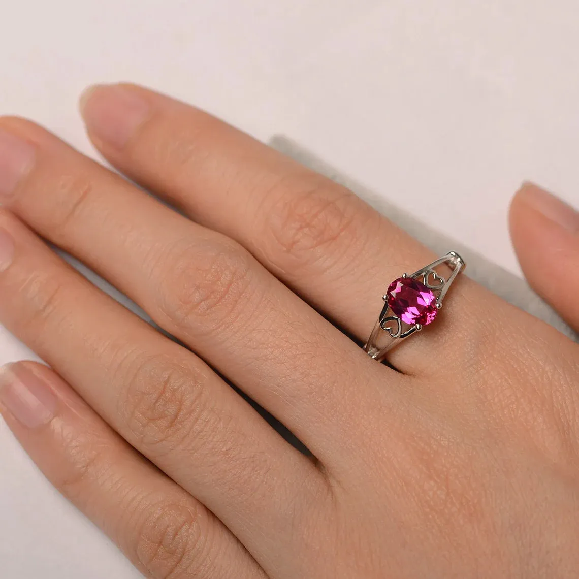 Elegant Oval Cut Ruby Promise Ring - 925 Sterling Silver Ring