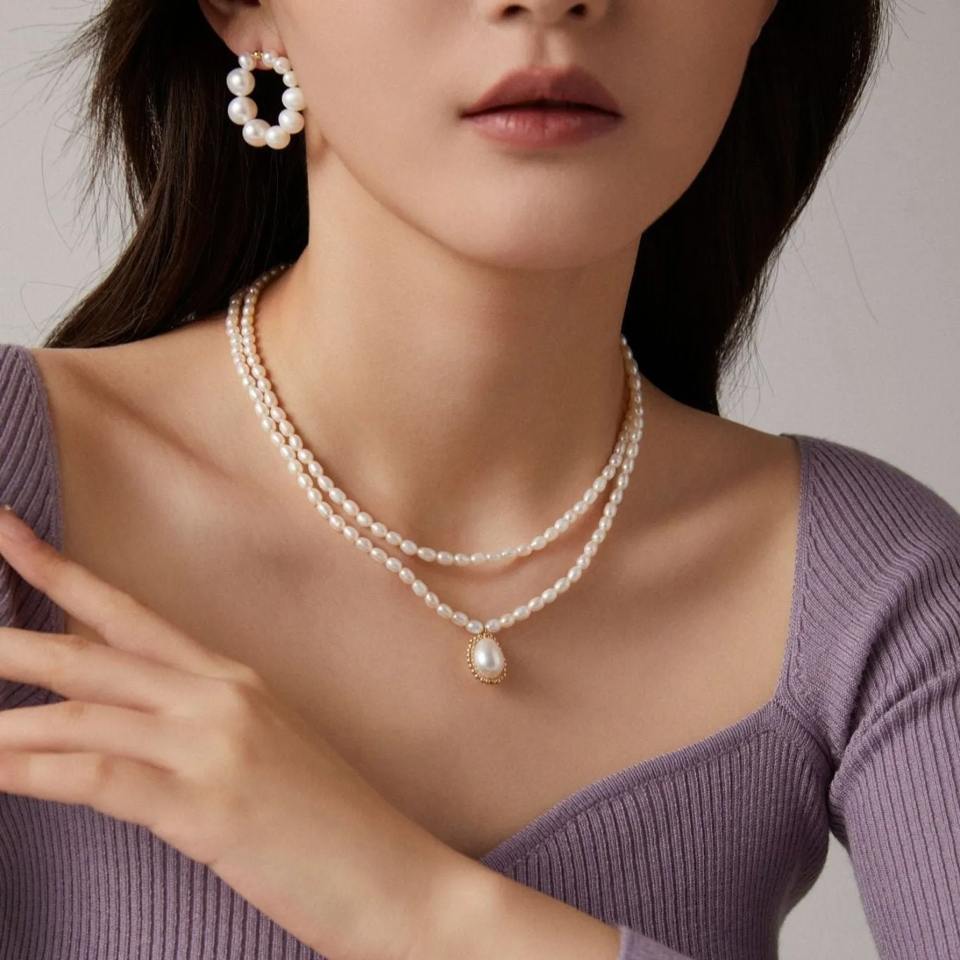 Embellished Series Double-Layer Pearl Necklace