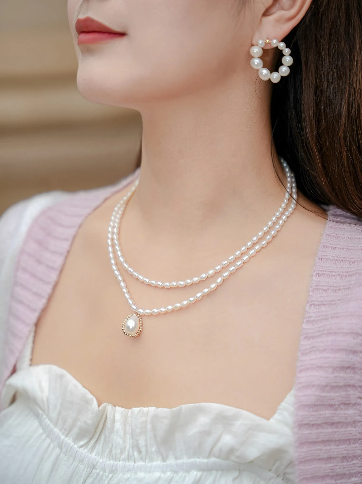 Embellished Series Double-Layer Pearl Necklace