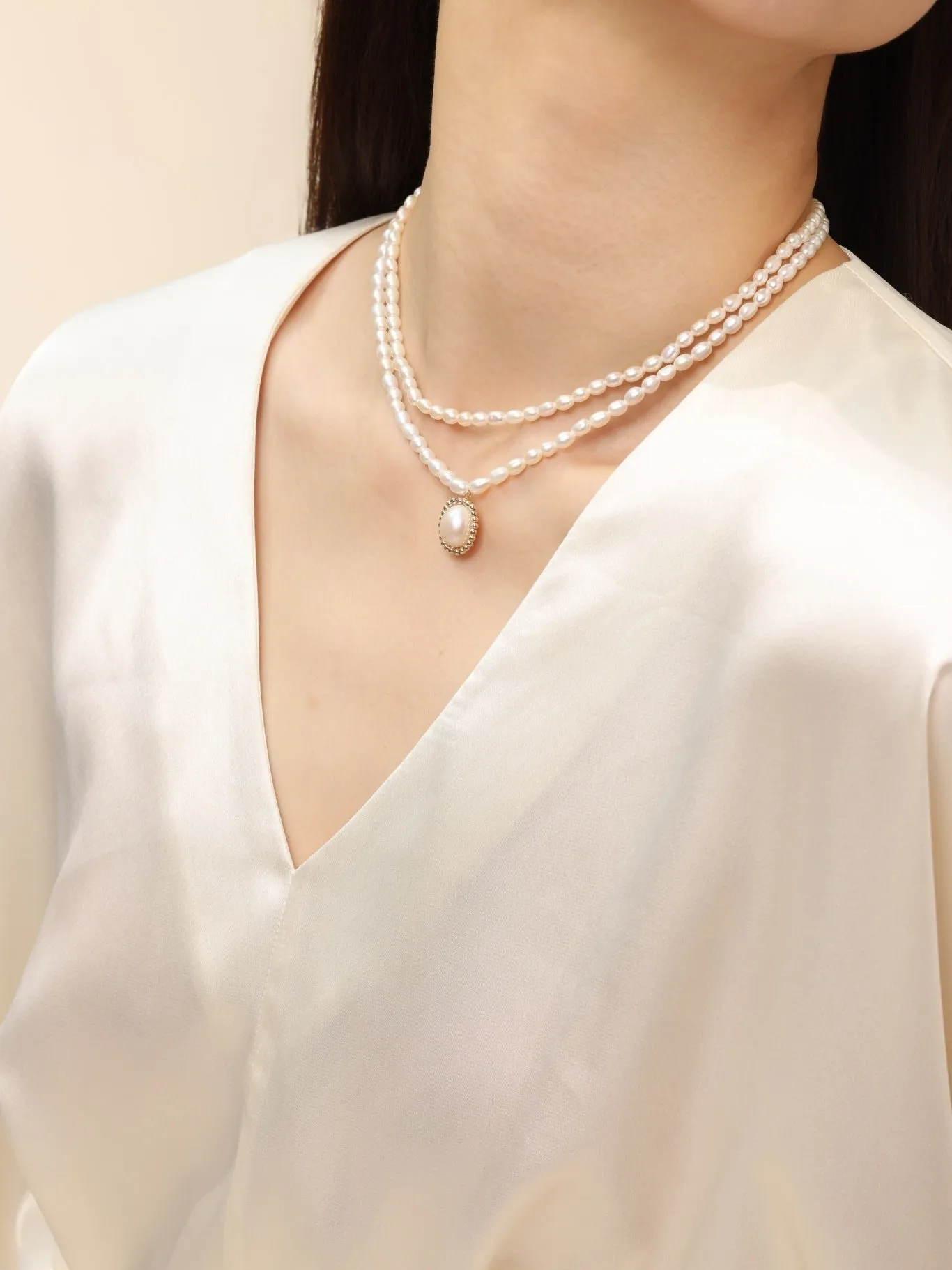 Embellished Series Double-Layer Pearl Necklace