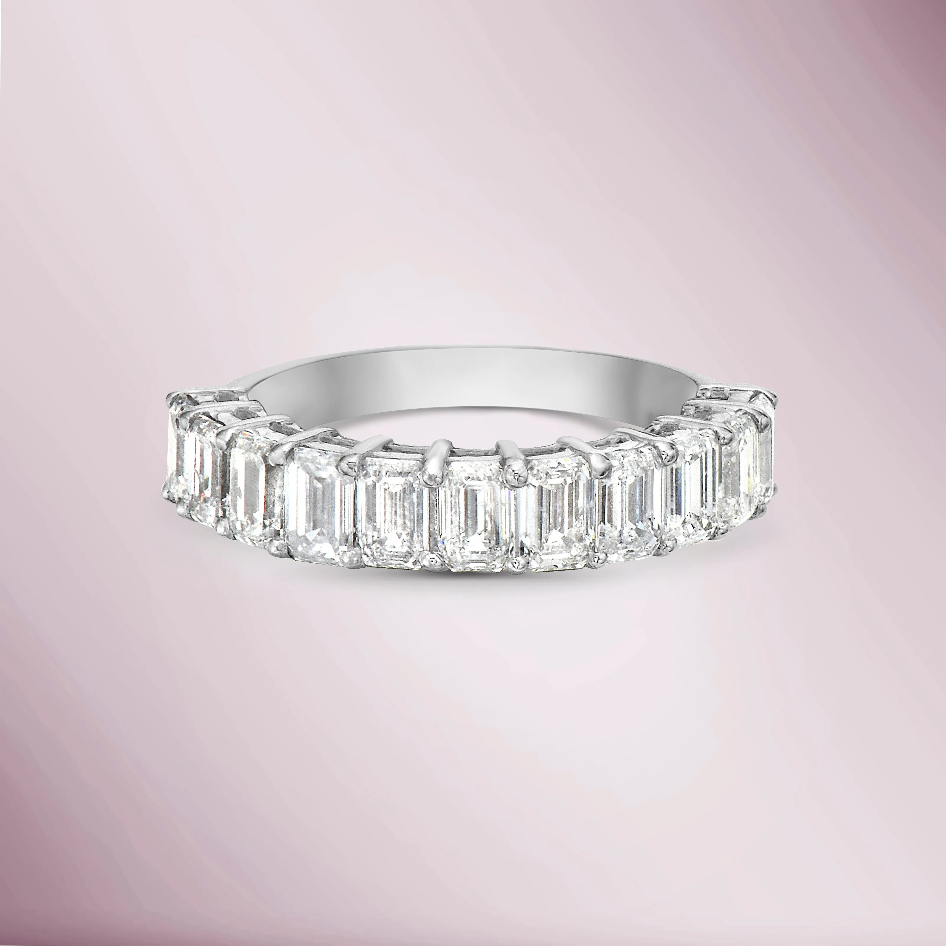 Emerald Cut Diamond Halfway Ring Band (2.51 ct.) 4-Prongs Setting in 18K Gold