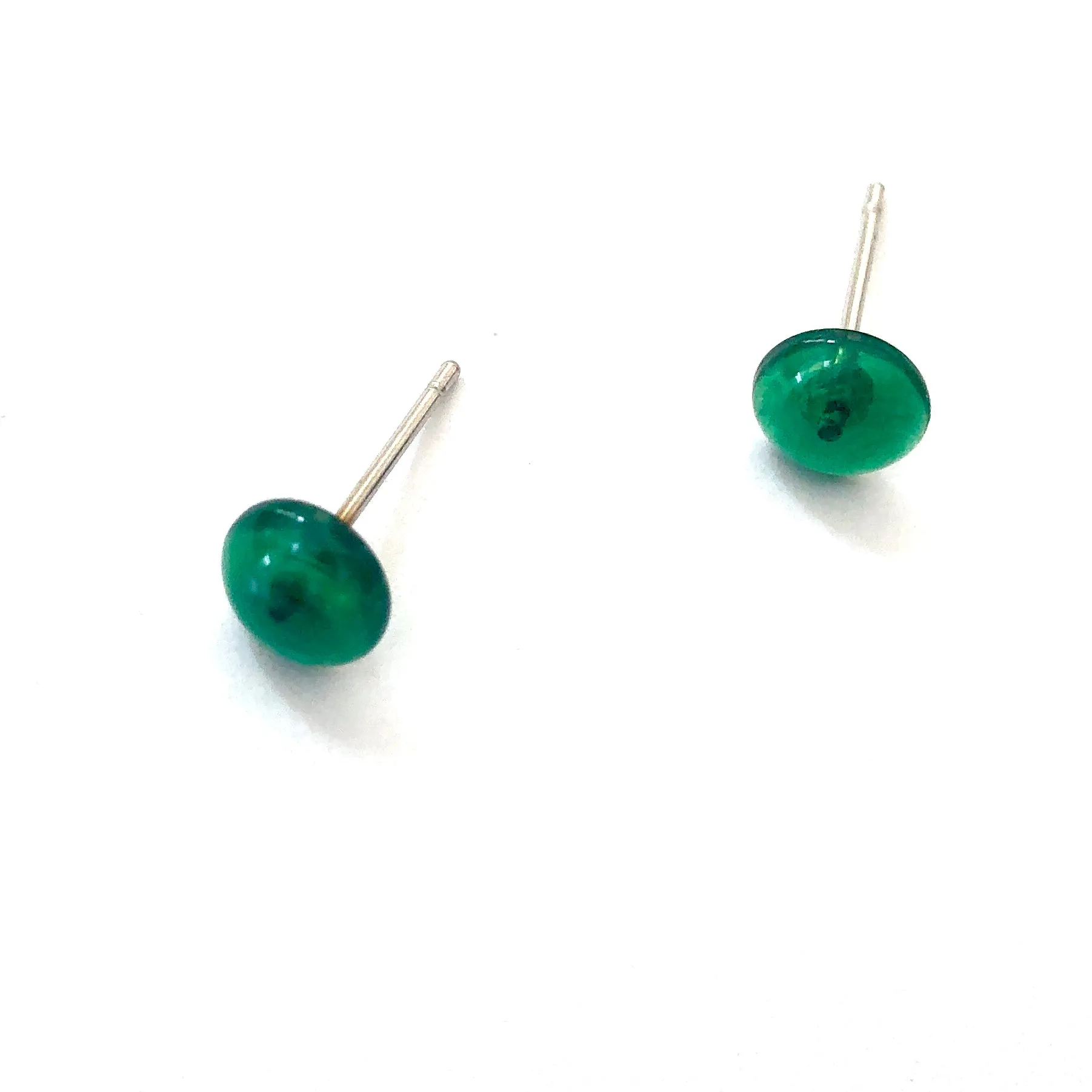 Emerald Green Marbled Small Retro Button Stud Earrings