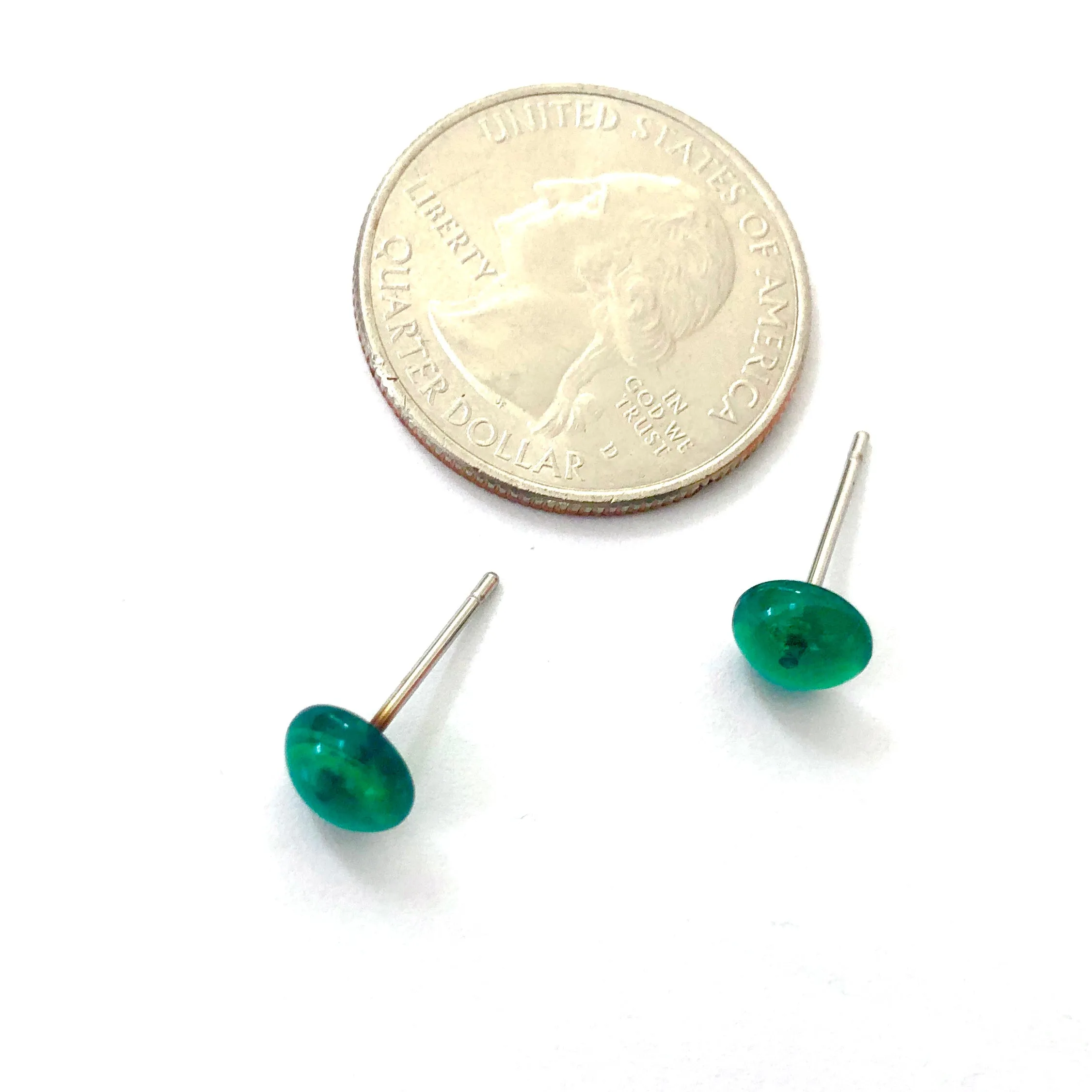 Emerald Green Marbled Small Retro Button Stud Earrings