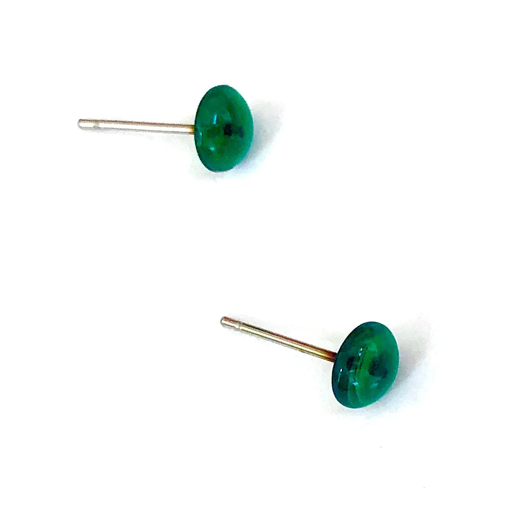 Emerald Green Marbled Small Retro Button Stud Earrings