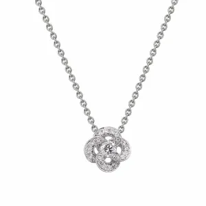 Entwined Petal Flower Necklace - 18ct White Gold & 0.10ct Diamond