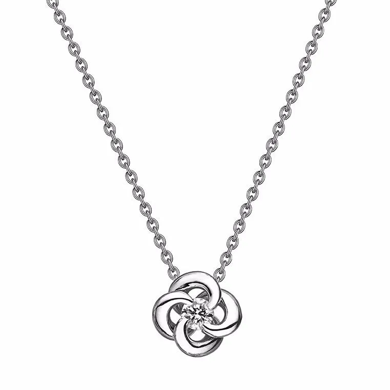 Entwined Petal Flower Necklace - 18ct White Gold