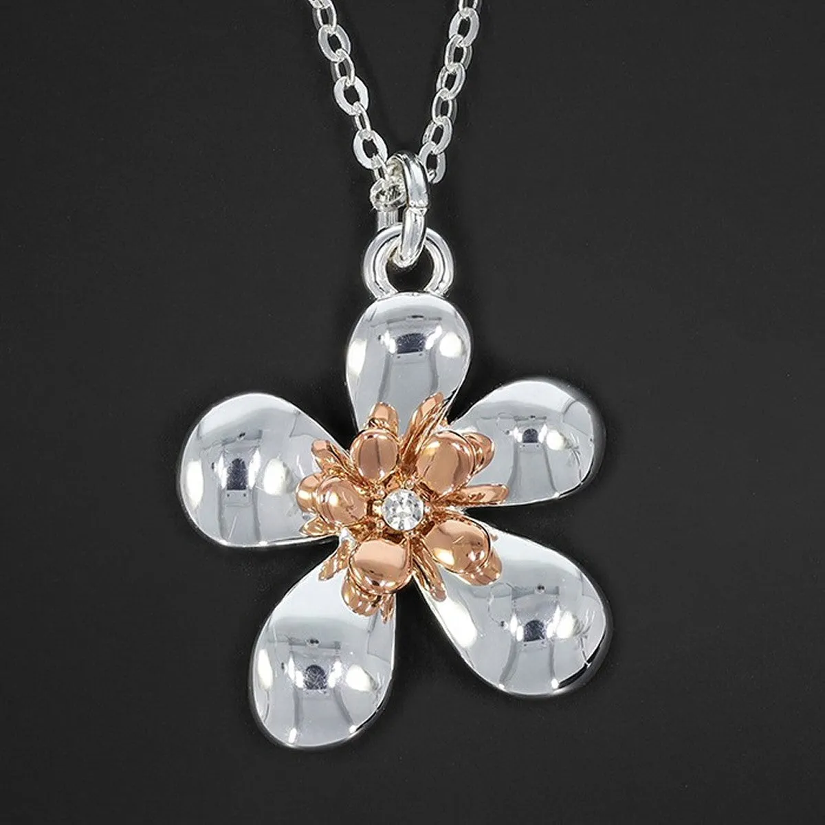 Equilibrium Two Tone Polished Modern Flower Necklace