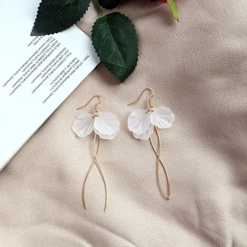 Eternal Petal Long Earrings: Vienna Verve Collection - Korean Inspired Metal Earrings for Women