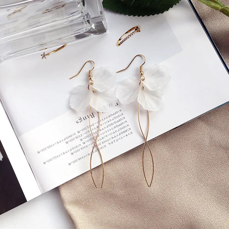 Eternal Petal Long Earrings: Vienna Verve Collection - Korean Inspired Metal Earrings for Women